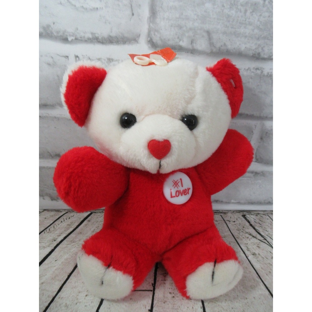 DanDee plush teddy bear red white dress #1 Lover heart nose vintage w/tag seated